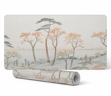 Duurzame antislip bureauonderlegger met bomen aan het water, 90x45 cm