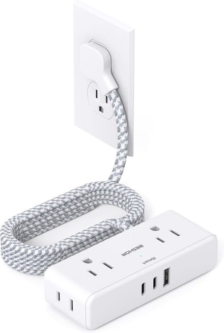 Platte verlengkabel met 4 stopcontacten en 3 USB-poorten (2 USB-C) - 1,8 m