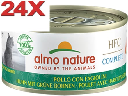 24x Almo Nature HFC - Kattenvoer Natvoer Blik - Complete Graanvrij - Kip & Groene Bonen - 70g