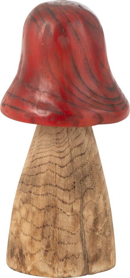 J-Line decoratie Paddenstoel Stolp - hout - rood/naturel - small