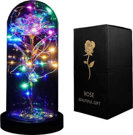 Eeuwig Bloem Rozenboeket met LED Licht in Glazen Koepel Romantisch Cadeau