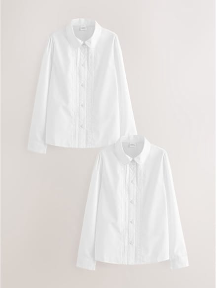 Next - Meisjes - Verpakking van 2 schoolblouses met lange mouwen en kantafwerking - Wit