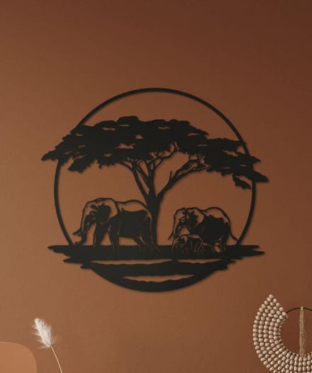 Wanddecoratie dieren | Olifant met boom - M (35x40cm)
