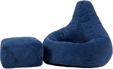 icon - Dalton Kinderzitzak Stoel met Poef - Ribfluweel - Denimblauw