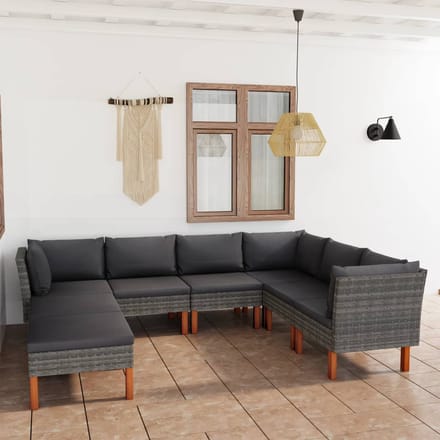 vidaXL - 8-delige - Loungeset - met - kussens - poly - rattan - grijs
