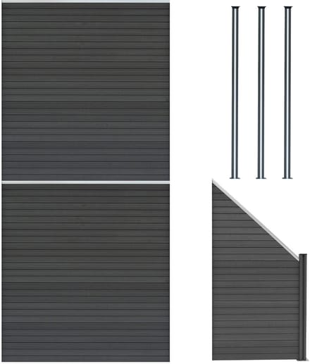 Composiet schutting panelenset - grijs - 185x446cm - met led-palen