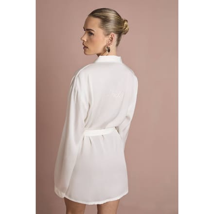 boohoo Dames Bruidskamerjas Van Satijn Met 'Bride' Borduursel - Kort Model | Wit | Maat: 44
