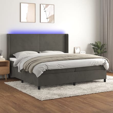 vidaXL - Boxspring - met - matras - en - LED - fluweel - donkergrijs - 200x200 - cm