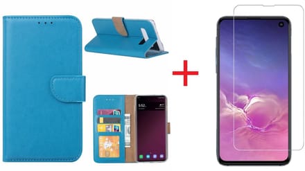 Ntech Hoesje Geschikt Voor Samsung Galaxy S10e portemonnee hoesje - Blauw + Screenprotector glas