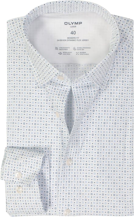 OLYMP 24/7 modern fit overhemd - tricot - wit dessin - Strijkvriendelijk - Boordmaat: 43