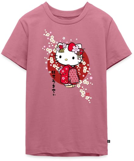 Hello Kitty In Een Rode Kimono En Kersenbloesems Premium T-Shirt Tiener