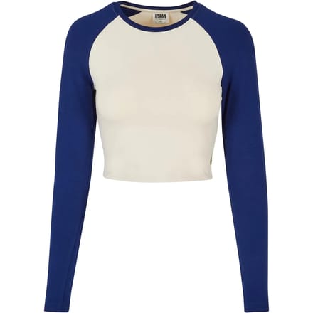 Urban Classics - Organic Cropped Retro Baseball Longsleeve top - XXL - Gebroken wit/Blauw