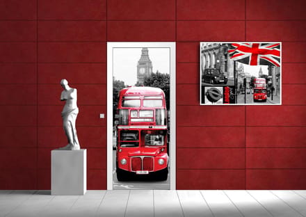 Deursticker Muursticker London, Bus | Rood | 91x211cm