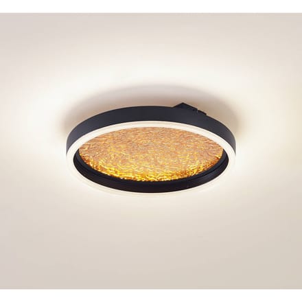 Lucande LED plafondlamp Menulis, zwart/goud, PC, Ø 30 cm