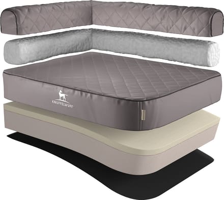 Knuffelwuff orthopedisch hoekhondenbed Winslow van laser-gewatteerd kunstleer L 85 x 63cm Leuning links