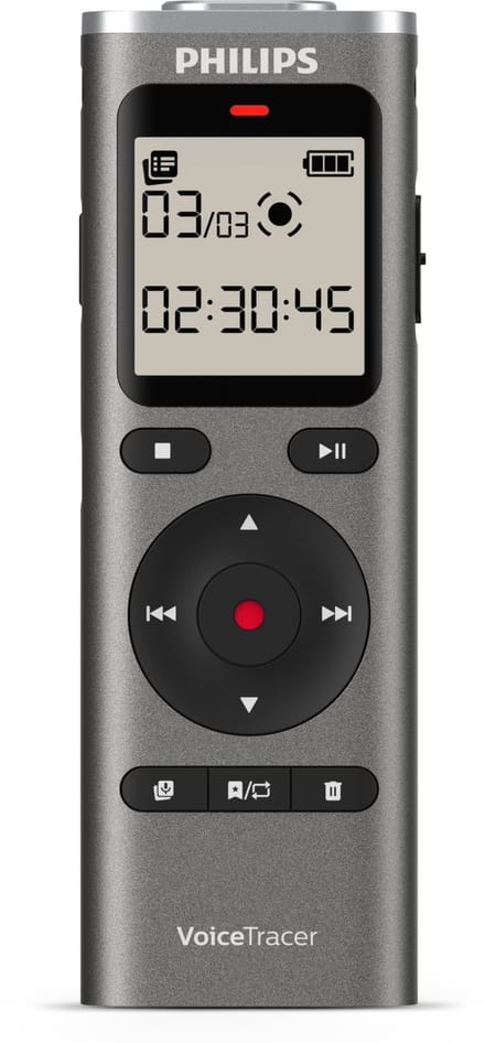 Philips DVT1170 Voice recorder - 360° microfoon - PCM (WAV) - Spraakgestuurde opname - Groot LCD display - MicroSD-kaartslot - 8 GB - USB-C - Antraciet