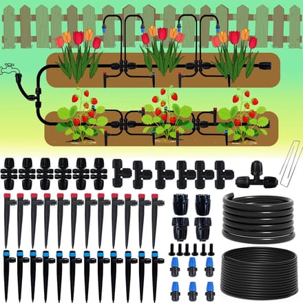 Druppelsysteem Kit - Tuin Bewatering - Efficiënt Water Geven - Verstelbare Emitters - 250 Voet Slang - Zwart
