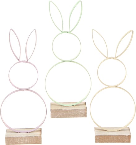 Paashaas Decoratie Metaal Hout Geel Mint Roze H21cm 3st, 3 Stück