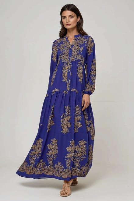 Geprinte Viscose Maxi-jurk met Hemd-kraag