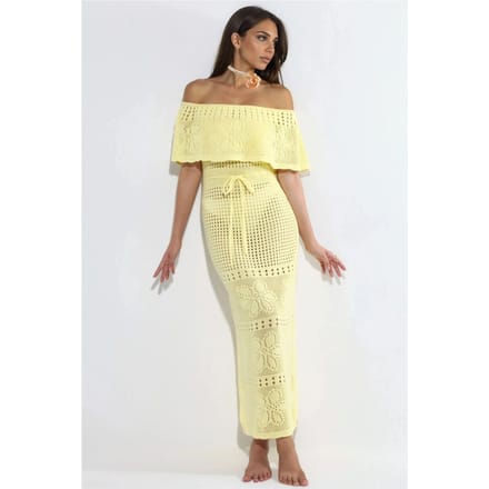 Gebreide Maxi Bardot Hals Strandjurk