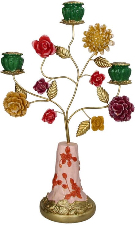 HD Collection Kandelaar Bloemen Polyresin Multi 31x13x47,5cm