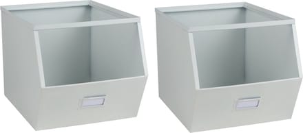 Urban Living Stapelbare opbergmand - 2x - Open Metal Box - 23 x 32 x 21 cm - metaal - wit