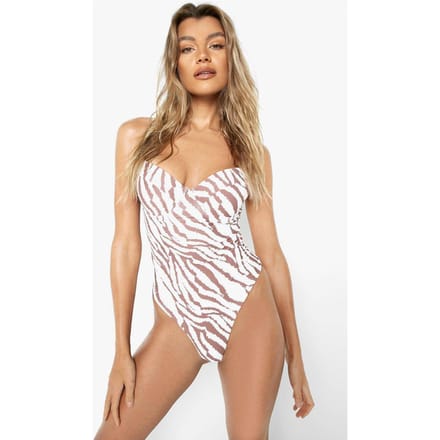 boohoo Dames Tiger Underwired Strappy Badpak | Cream | Maat: 6