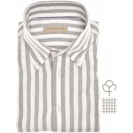 John Miller Overhemd Button-Down Stripe Cotton Flanel Midden Grijs / male