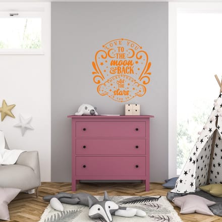 Muursticker - Love You To The Moon And Back - 58 x 62 - Oranje