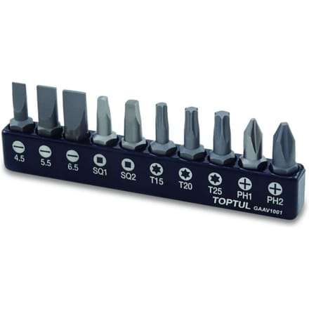 Zeskantschroevendraaierbit TOPTUL 1/4" 10st 5,5x1 6,5x1,2 PH1 PH2 T15 T20