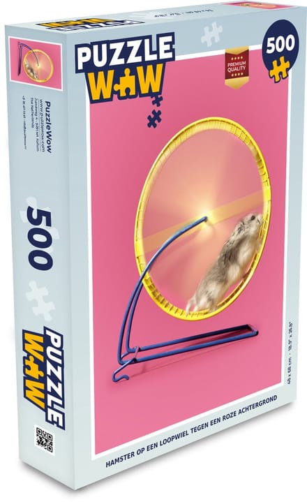 Puzzel Hamster op een loopwiel tegen een roze achtergrond - Legpuzzel - Puzzel 500 stukjes