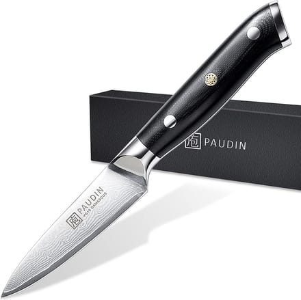 PAUDIN C7 Professioneel Groentemes 9 cm - Japans mes - Schilmes - Echt Damascus Mes - Zwart Ergonomisch Handvat