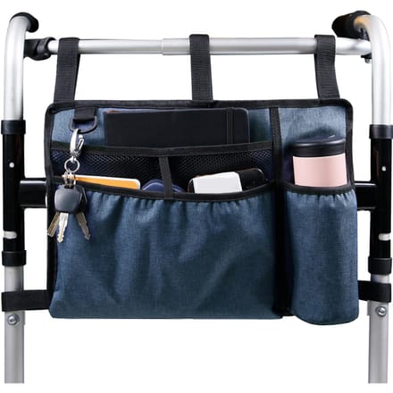 Sac de marcheur, pochette de rangement, sacs de fixation avec porte-gobelet, panier d'accessoires de grande capacité bleu