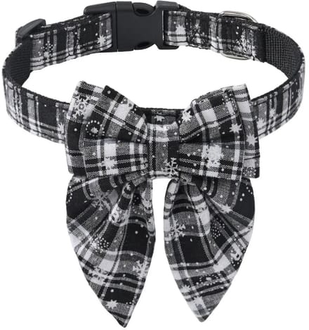 Kerst Hondenhalsband met grote strik zwart/wit - Maat M