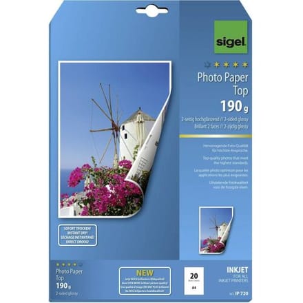 Sigel inkjet fotopapier Top A4 hoogglanzend dubbelzijdig 190 grams 20 vel