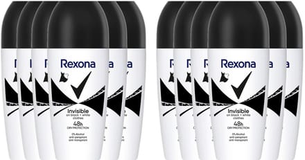 Rexona Deo Roller– Invisible Black & White - Voordeelverpakking 12 x 50 ml