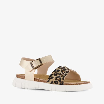 Braqeez leren meisjes sandalen panterprint goud - Maat 31