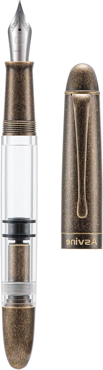 Piston Vulpen met Medium Nib, Retro Messing Design, Transparante Acryl, Grote Inktcapaciteit, Perfect als Schrijfgeschenk