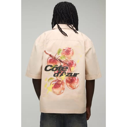 Oversized Shirt Met Halve Mouwen En Appelprint | Natural | Size 2XL