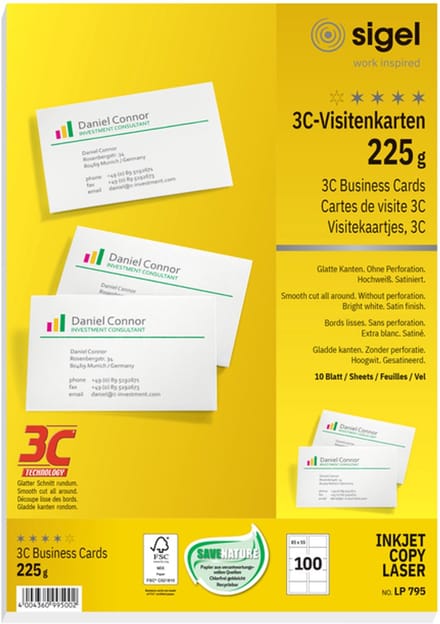 VISITEKAARTJES SIGEL 3C 225GR GLADDE ZIJDEN WIT