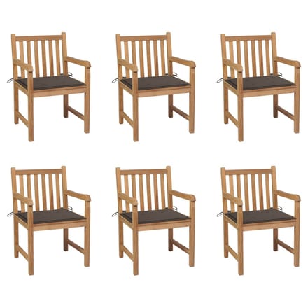 vidaXL - Tuinstoelen - 6 - st - met - taupe - kussens - massief - teakhout