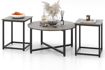 Set van 3 moderne salontafels met ijzeren frame en verstelbare poten