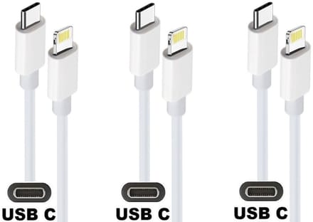 3 stuks OneOne USB C naar Lightning kabel. 2,0m witte laadkabel. Oplaadkabel past op Apple iPhone SE 2, iPhone 8, iPhone 8 Plus, iPhone 10, iPhone X, iPhone XR, iPhone XS, iPhone XS Max, iPhone 11