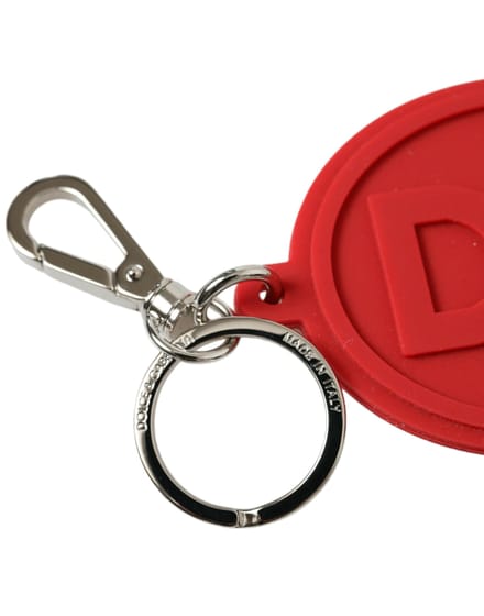 Dolce & Gabbana Rode Rubberen DG Logo Zilveren Messing Sleutelhanger Sleutelring