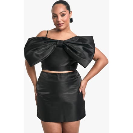 boohoo Dames Plus Taffeta Bow Bandeau Top | Zwart | Maat: 54