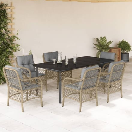 vidaXL - 7-delige - Tuinset - met - kussens - poly - rattan - gemengd - beige