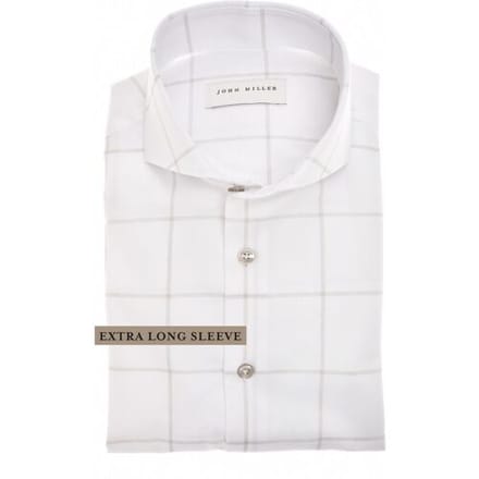 John Miller Overhemd Extra Long Sleeve 7 Easy Care Cotton Large Check Mouwlengte 7 Wit / male