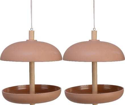Decoris vogel voedersilo - 2x stuks - bamboe hout - terra bruin - 21 x 25 cm