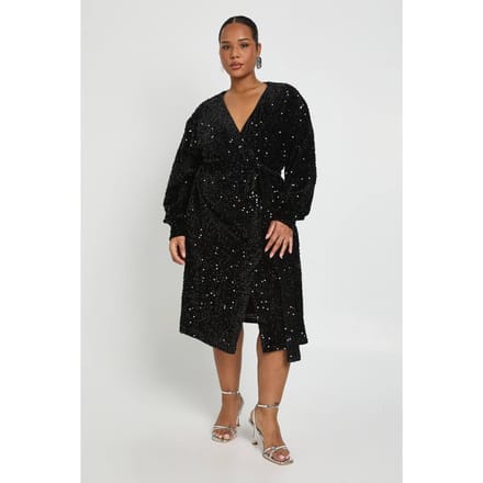 boohoo Dames Plus V-Hals Wikkel Jurk | Black | Maat: 16