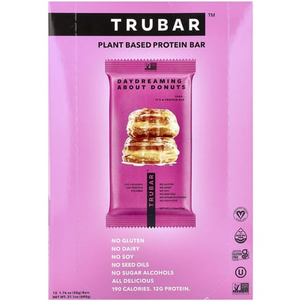Trubar, Barre Protéinée Végétale, Rêve de Donut, 12 Barres, 50g (1,76 oz) Chaque